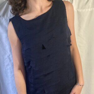 Navy Ruffle-Front Sleeveless Top